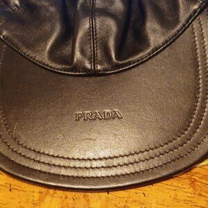 Vintage Prada Baseball Cap Brown Leather Large Unisex